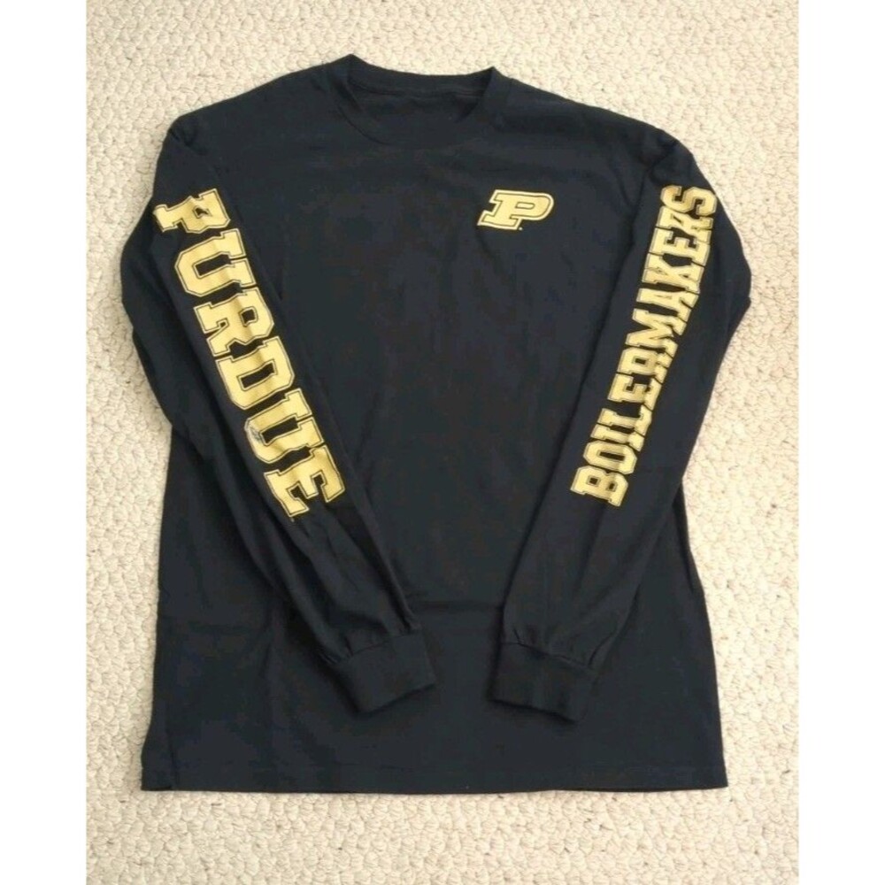 Adult Purdue University Black Gold Long Sleeve Cotton T-Shirt Size M